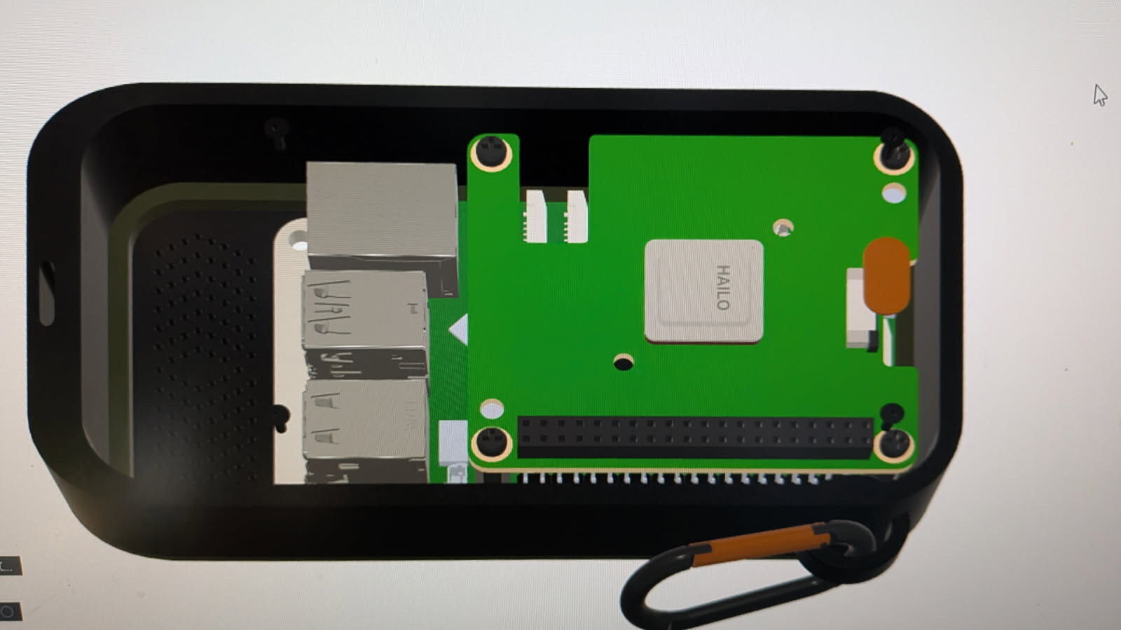Raspberry Pi 5 with Hailo-10H AI HAT mounted inside the device housing